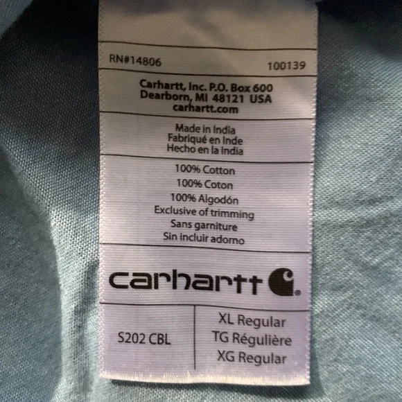 Men’s Carhartt blue, long sleeve shirt. Size XL. Chest approx 25 1/2 inches - Picture 8 of 12
